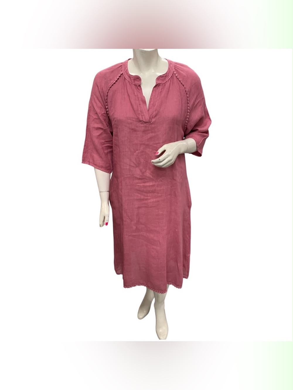 Pure Lino Relaxed Rose Linen Italy Tunic Dress Size XL